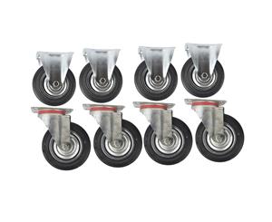 AB Tools 6" (150mm) Rubber Fixed and Swivel Castor Wheel Trolley Caster (8Pack) CST09_010