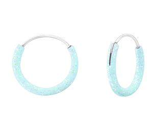 Children's Silver Light Blue Glitter 12mm Ear Hoops