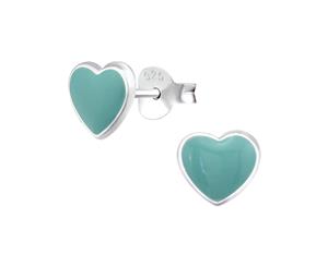 Children's Sterling Silver Heart Earrings Green