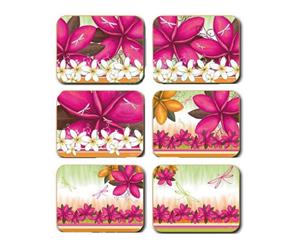 Country Kitchen SUMMER FRANGIPANNI Cork Backed Coasters Set 6 Cinnamon New