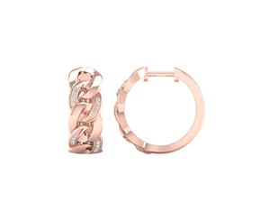 De Couer 9KT Rose Gold Diamond Cuban Link Hoop Earrings (1/10CT TDW H-I Color I2 Clarity)