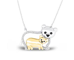 De Couer Sterling Silver Diamond Yellow Gold Plated Bear Mom & Child Necklace (1/20CT TDW H-I Color I2 Clarity)