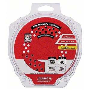 Diablo 125mm 40-Grit Multi-Hole Velcro Sanding Disc - 50 Piece