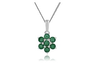 Floral Round Emerald Cluster Pendant in 925 Sterling Silver