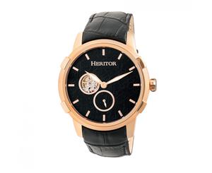 Heritor Automatic Callisto Semi-Skeleton Leather-Band Watch - Rose Gold/Black