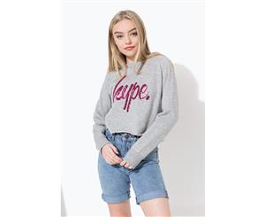 Hype Grey Sequin Script Kids Girls Crop Crewneck - Multi