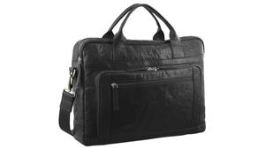 Pierre Cardin Large Rustic Business Leather Bag - Black