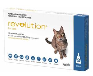 Revolution Flea & Worm Treatment For Cats 2.6-7.5kg 3pk