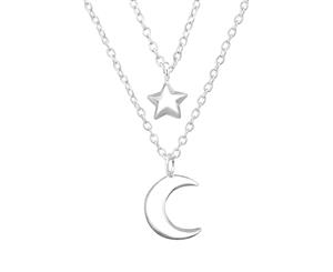 Sterling Silver Moon Star Layer Necklace