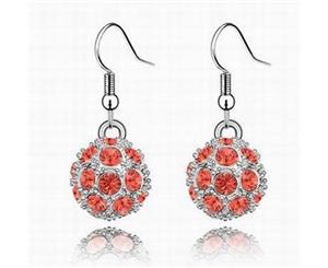 Swarovski Crystal Elements - Shamballa Ball Drop Earrings - 5 Colours - White Gold Plate - Valentine's Day Gift Idea - Lotus Red