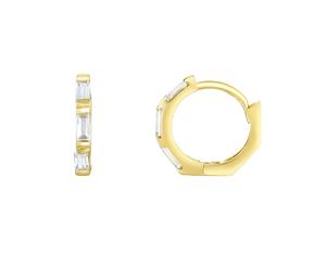 14K Yellow Gold CZ Huggie Hoop Earrings 12mm - Yellow