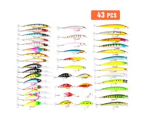 43pcs Minnow Popper Crank Hard Plastic Fishing Lures Bass Trout Salmon Tackle