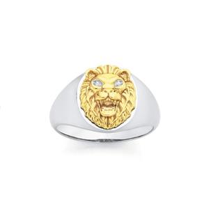 9ct Gold and Silver Lion Head Gents Ring