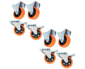 AB Tools 4" Fixed + Swivel with Brake Castors Wheel Roller Bearings 130kg Load Each 8pc