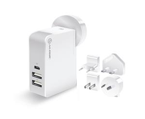 Alogic 3 Port USB Wall/Laptop Charger Travel Edition with AU/EU/UK/US Plug White