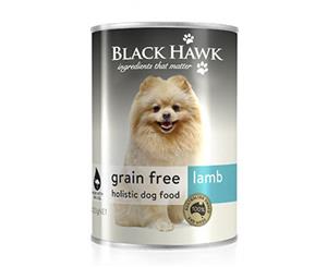 Black Hawk Grain Free Lamb Dog Food for Bones Muscles 12x400g (DBH400GFLX12)