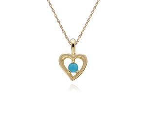 Classic Single Stone Round Turquoise Open Love Heart Pendant in 9ct Yellow Gold