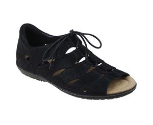 Earth Shoes Womens Comfort Plover Lace Up Sandal in Black Leather