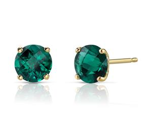 Emerald Earrings 14K Yellow Gold 4 Prong Round 6 mm Lab Created 1.5 ct NSJE18960