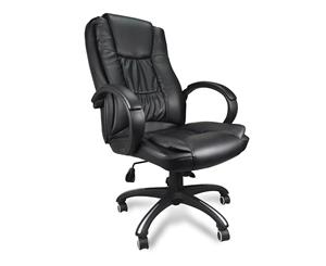 Executive High Back Office Chair PU LEATHER Premium Padded Computer Seat BLACK