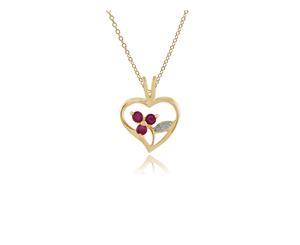 Floral Round Ruby Pendant in Gold Plated 925 Sterling Silver