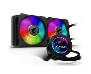 Gigabyte Aorus LIQUID COOLER 280 with 60x60mm circular full color LCD Display RGB Fusion 2.0 Dual 140mm ARGB Fans CPU Socket Support Intel 2066 2