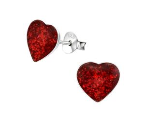 Kids Silver Heart Red Glitter Colorful Earrings