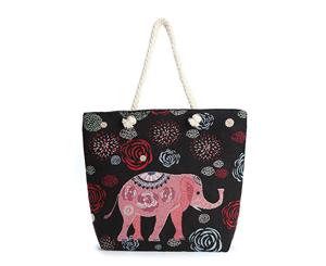 Linen Elephant Women's Tote Bag/Shopping Bag - Black