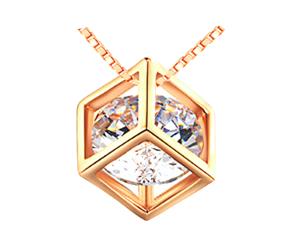 Modern Solitaire in a Cube Necklace (Gold)