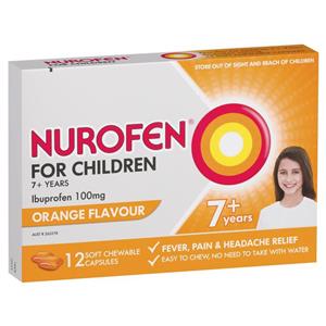 Nurofen for Children 7+ Orange 100mg Chewable 12 Capsules