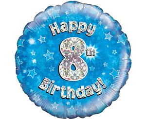 Oaktree 18 Inch Happy 8Th Birthday Blue Holographic Balloon (Blue/Silver) - SG4206