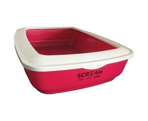 Pink Rectangle Cat Litter Tray for Adult Felines & Kitten (50x35x14cm) - Scream