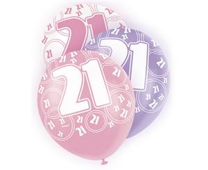 Unique Party 12 Inch 21St Birthday Pink Balloons (Pack Of 5) (White/Purple/Pink) - SG5975