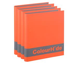 4x ColourHide A4 200 Sheets Silky Touch Ring Binder/Folder File Organiser Orange