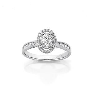 9ct White Gold Diamond Oval Cluster Ring