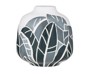 Amalfi Formosa Ceramic Hand Glazed Unique Leaf Pattern Vessel White/Teal