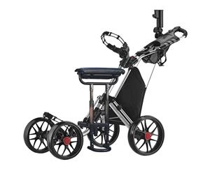 CaddyTek CaddyCruiser ONE v4 One-Click Folding 4 Wheel Golf Buggy / Push Cart - Silver + Removable Seat