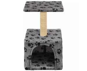 Cat Tree with Sisal Scratching Post Grey Paw Prints Scratcher Tower