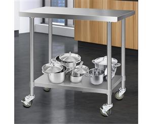 Cefito 1219x610mm Stainless Steel Kitchen Benches Work Bench Food Prep Table 304 Food Grade Stainless Steel w/ Wheels