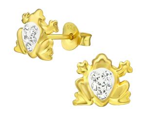 Children's Silver Crystal Frog Stud Earrings