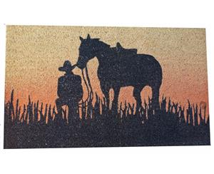 Coir Door Mat Farm Stables Horse &quotSundown Cowboys"