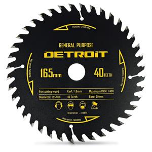 Detroit 165mm 40T TCT Circular Saw Blade for Wood Cutting