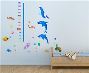 Dolphin & Fish Height Chart Wall Decal