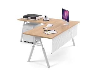 Elements 1000 - L-Shaped Corner Office Desk White JC Leg [1600L x 1800W] - maple white modesty