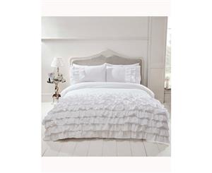 Flamenco Ruffle White Double Duvet Cover and Pillowcase Set