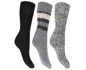 Floso Ladies/Womens Thermal Thick Chunky Wool Blended Socks (Pack Of 3) (Grey) - W419