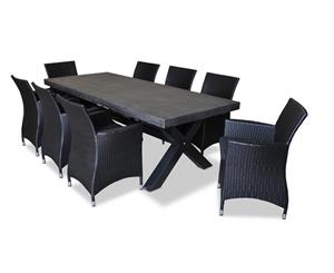 New York 2.4M Dark Grey Outdoor Poly-Cement Table With Wicker Chairs - Outdoor Polycement Dining Settings - Charcoal Wicker with Vanilla