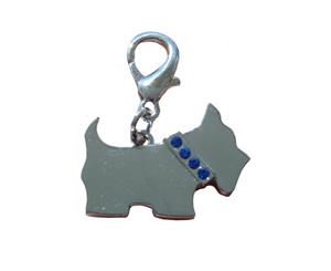 Scotty Dog Collar Charm - Silver/ Blue Crystals