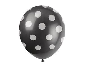 Unique Party 12 Inch Polka Dot Latex Balloons (Pack Of 6) (Black/White) - SG4789