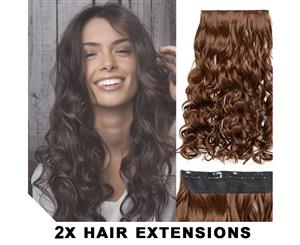 2Pcs Light Brown 22" High Grade Synthetic Hair Clip-In Wavy Curly Extension 5 Clips 2X